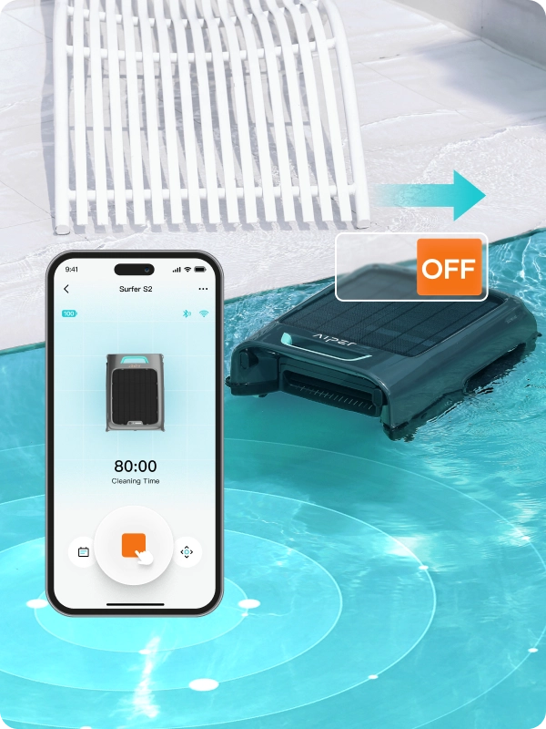 Controlling Aiper Surfer S2 pool skimmer remotely through smartphone app.