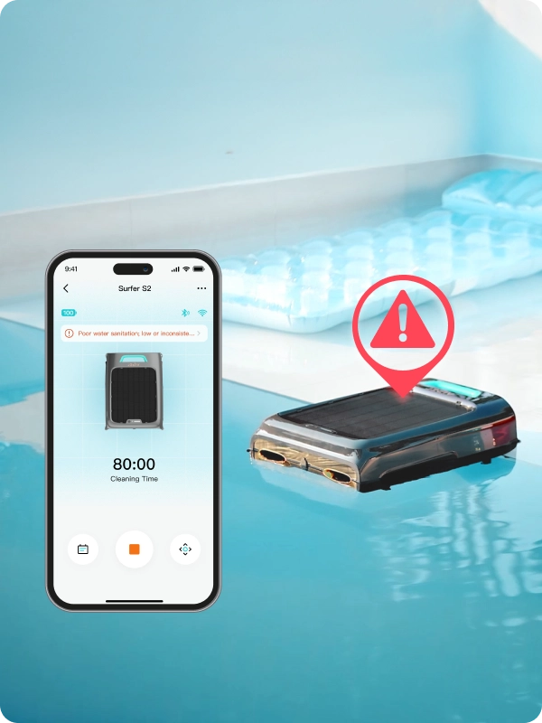 Aiper Surfer S2 sending cleaning notifications through the mobile app interface.