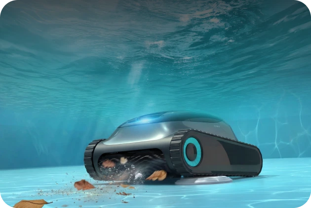 Aiper Scuba S1 pool cleaner removing debris from the pool floor with 4200GPH water flow.